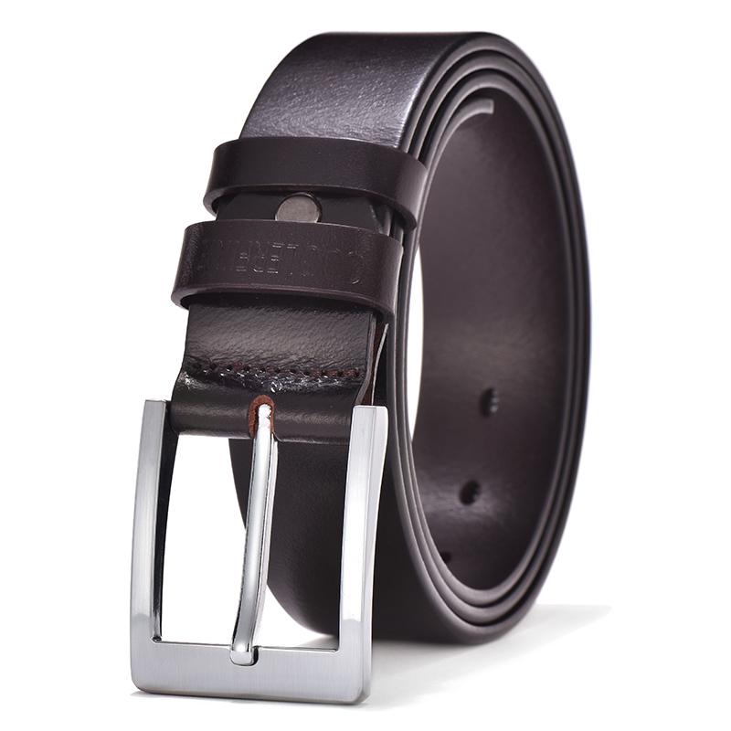 Ремни COOLERFIRE для мужчин, черный и коричневый верхний ремень из натуральной кожи с большой серебряной пряжкой, деловой ремень