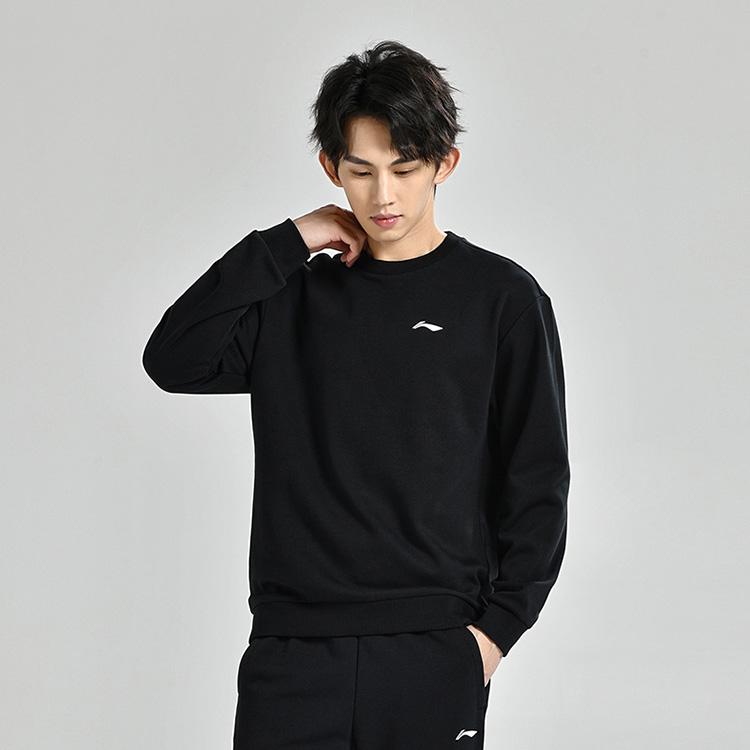 Li Ning однотонный свободный свитер с заниженной линией плеч, длинный рукав, толстовка унисекс, черный цвет AWDUG77-1