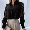Spring Women Hollow Out Solid Color Shirt Long Sleeves Casual Loose Tops Plus Size