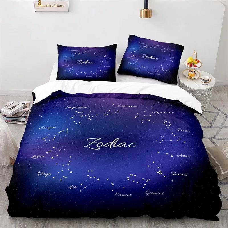Пододеяльник «Солнце и Луна» King Microfiber Astrology Постельное белье Двенадцать созвездий Зодиака Одеяло Покрывало для детей Мальчиков Девочек