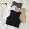 Ladies Cropped Tops Round Neck Sleeveless Slim Fit Pullover Top Casual Bottom Shirt Solid Color Summer Casual Short T-shirt Sexy Tank Top Women