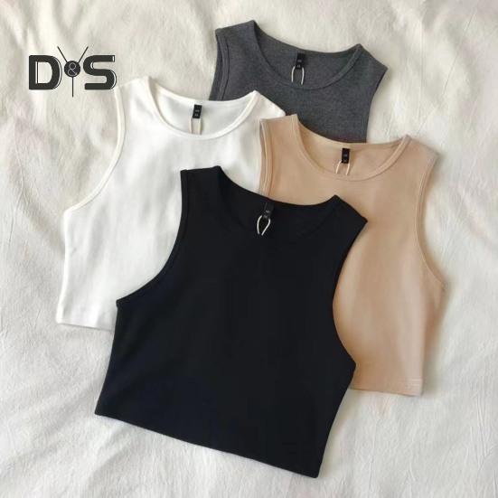 Ladies Cropped Tops Round Neck Sleeveless Slim Fit Pullover Top Casual Bottom Shirt Solid Color Summer Casual Short T-shirt Sexy Tank Top Women
