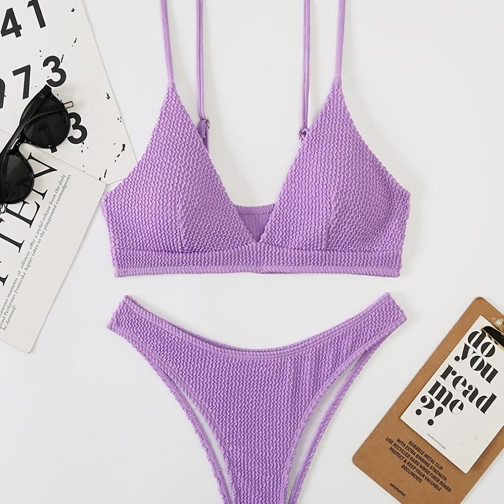 European and American Solid Color Two-Piece Bikini Swimsuit - Sexy Fashion Beachwear