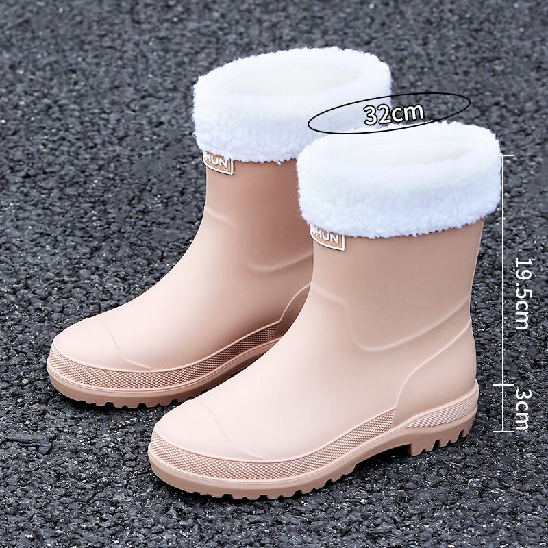 Женские новые модные резиновые сапоги до середины голени, водонепроницаемые нескользящие резиновые туфли с ПВХ-стелькой, круглый носок для кемпинга и пешего туризма на открытом воздухе