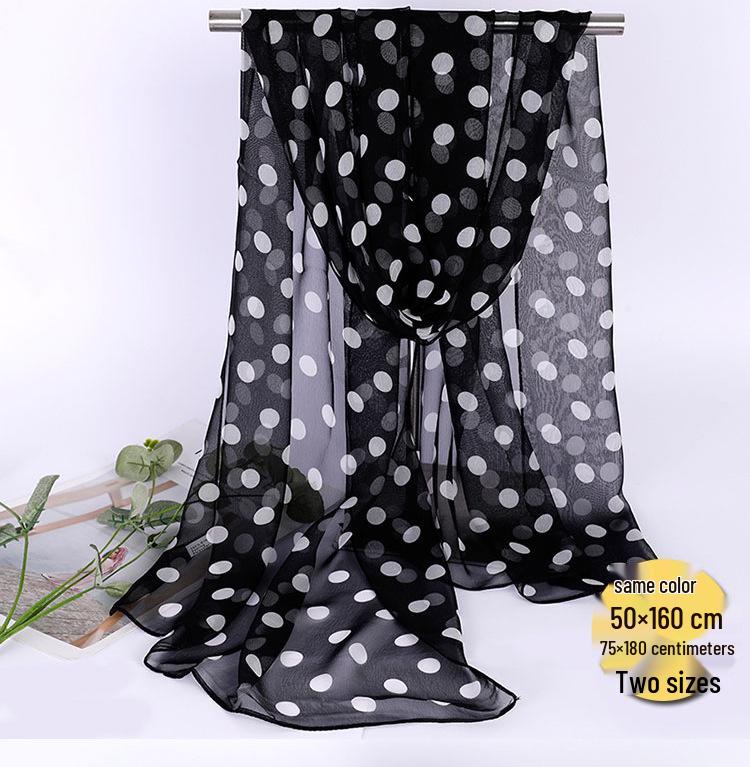 Classic Polka Dot Silk Georgette Scarf - Versatile Summer Sunscreen Shawl