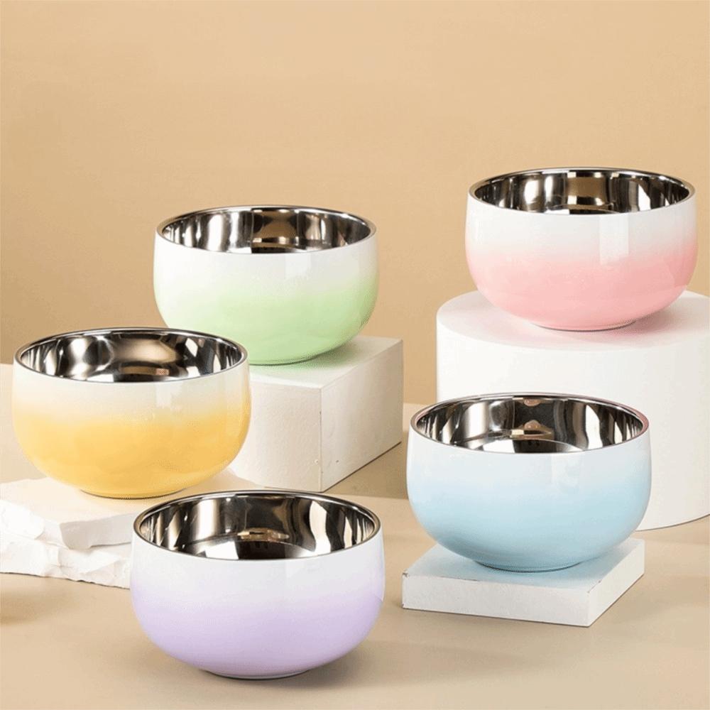 304 Stainless Steel Candy-Colored Kids Rice Bowl Heat-Resistant Soup Bowl School Canteen