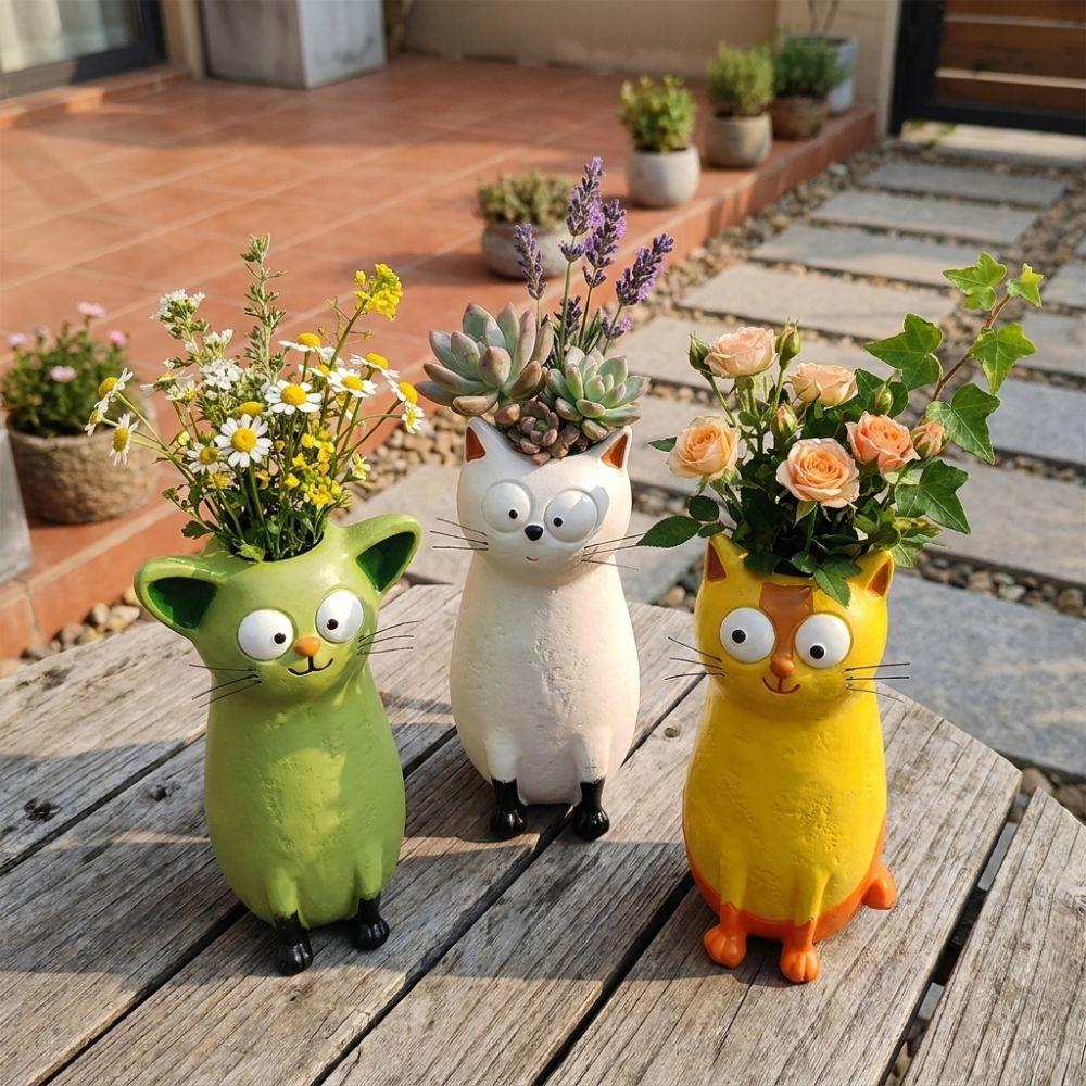 Unique Whimsical Cat Vases Aesthetic Quirky Cat Planter Cat Flower Holder Office Decor