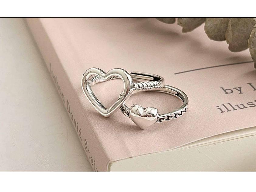 Yinruitai s925 Стерлинговое серебро Полое сердце Штабелируемые Корейский тренд Женские парные кольца