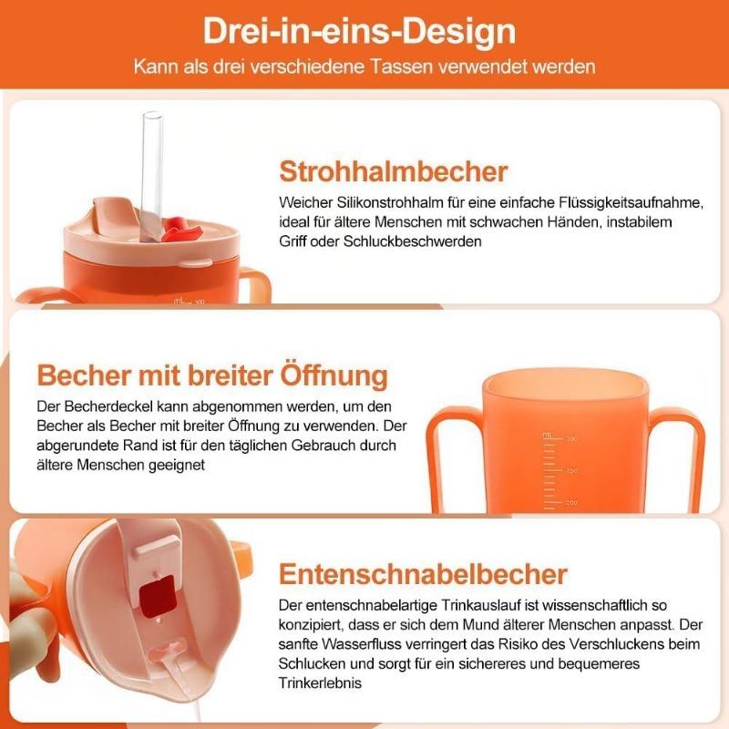 3-in-1 Sippy Cup for Seniors, BPA-Free Silicone, 300 Ml Drinking Cup for Seniors with Handle, High Quality and Durable, Care Cup for Patients
