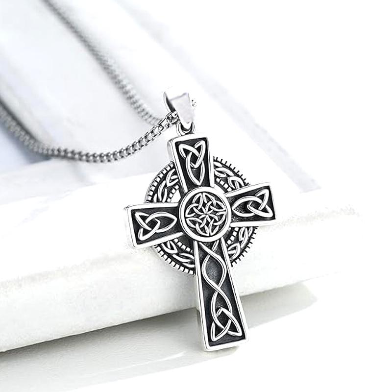 Retro Vintage Titanium Steel Christian Celtic Cross Necklace Vikings Pendant Necklace