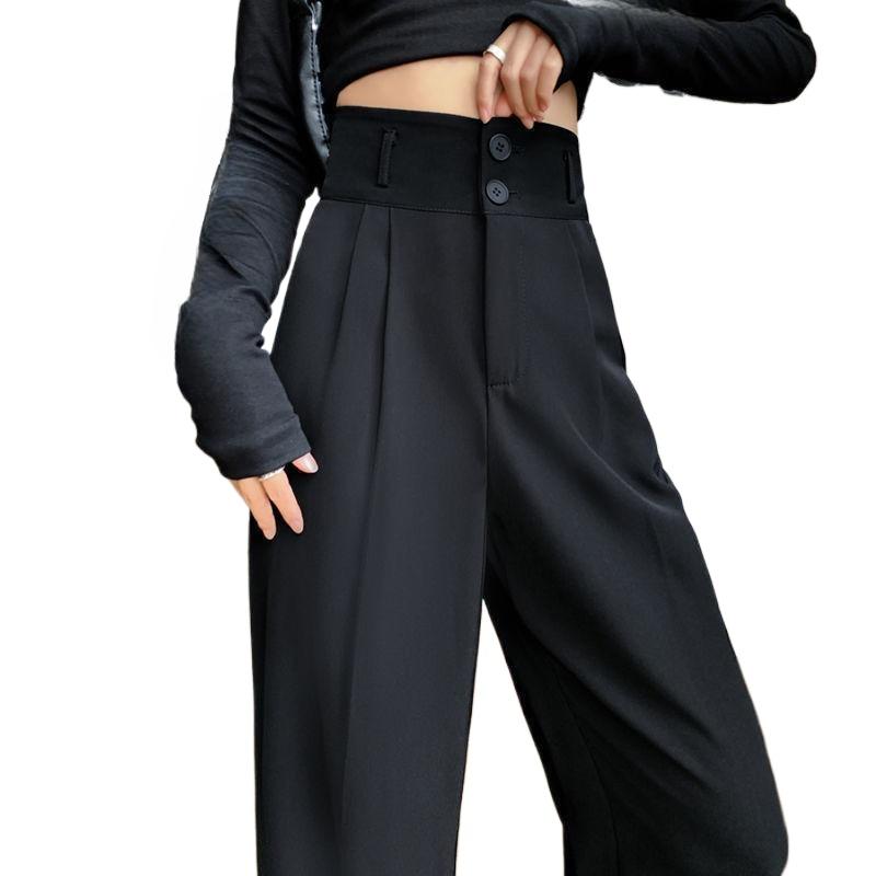 Весенне-осенние черные свободные брюки, висящие на ощупь тонкие женские брюки