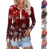 Ladies Spring Autumn Fashion Casual Christmas Printed Zip V-Neck Long Sleeve Shirt Top