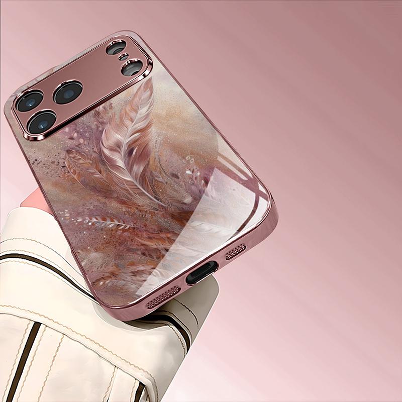Чехол из закаленного стекла с узором 'Роскошный букет', розовый металлик, для iPhone 11 12 13 14 15 16 17 Pro Max 15 Plus 17 Air 16E