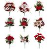 Outdoor UV Resistant Greenery 5/7/10/12 Heads Artificial Poinsettia Flowers, Christmas Fake Floral Berry Centerpiece, Vibrant Lush Plant