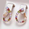 Unusual Colorful Zircon Geometric Drop Earrings for Women Girls Gold Color Party Earrings Daily Jewelry