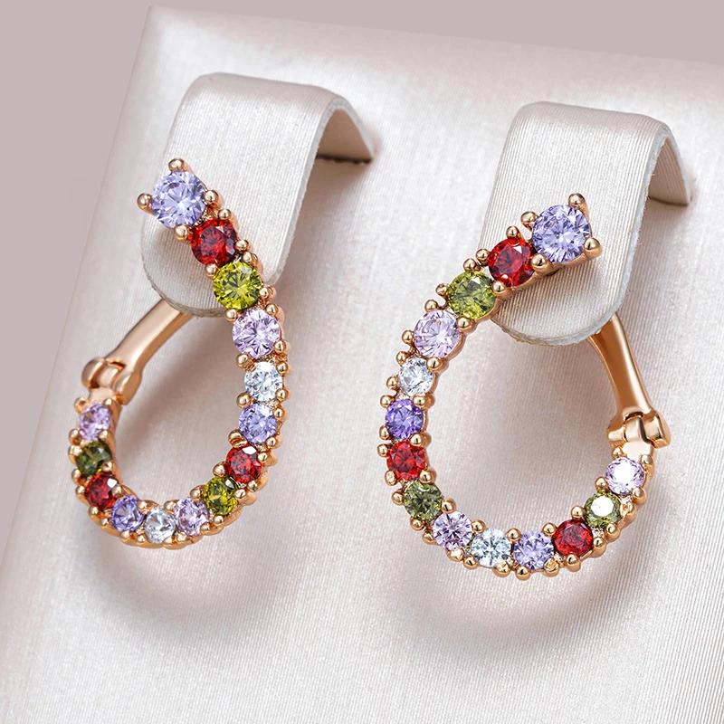Unusual Colorful Zircon Geometric Drop Earrings for Women Girls Gold Color Party Earrings Daily Jewelry