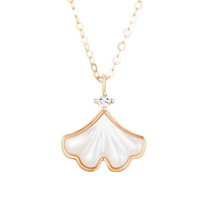 Apricot is good with you, ginkgo biloba inlaid with versatile collarbone chain, simple Korean style fritillary sterling silver s925 necklace for women