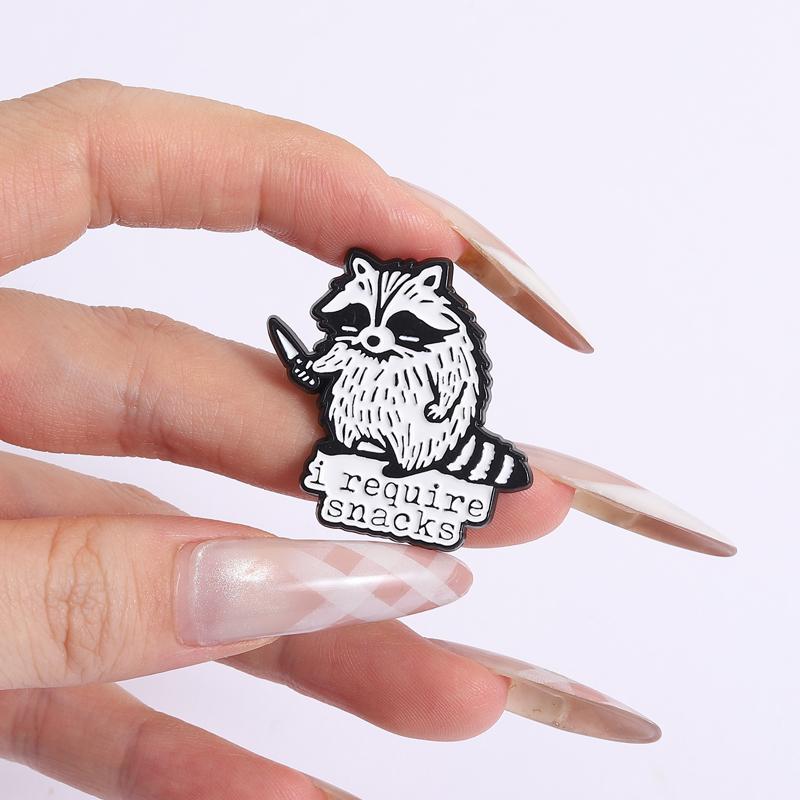 I Require Snacks Enamel Pins Cartoon Trash Panda Raccoon Brooches Lapel Badges Funny Animal Jewelry Gift for Kids Friends