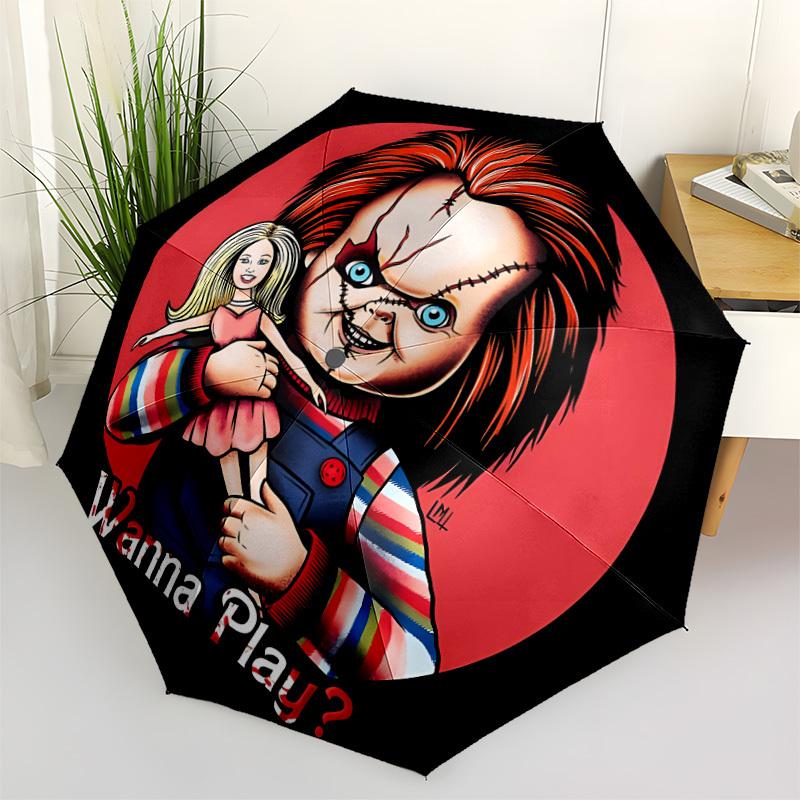 1 шт. Зонт-трость Chucky с автоматическим открытием/закрытием, Складной зонт, Портативный компактный зонт для путешествий, Подарок на день рождения/Рождество для мужчин и женщин L1110y27