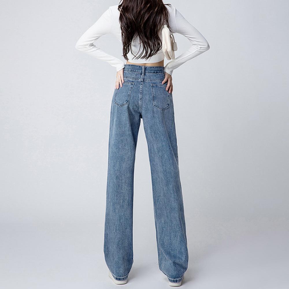 Versatile Loose Ins Jeans Women's 2025 Spring and Autumn New High-waisted Straight Tube Drape Wide-leg Jeans