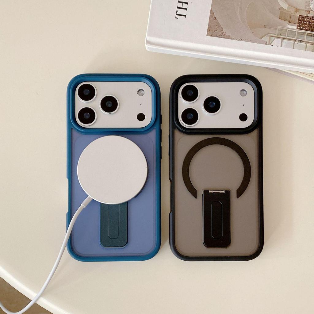 Матовый магнитный чехол для телефона Apple 16 с подставкой из одного слова для iPhone 17 Pro Max - Полупрозрачный и защитный