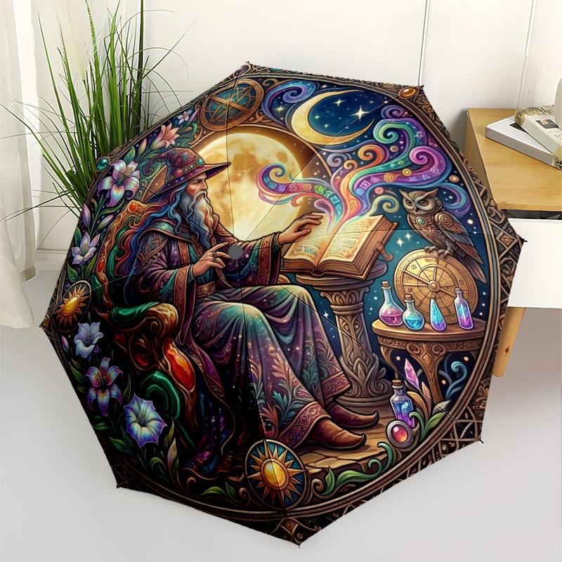 Witchcraft Halloween Magic Compact Travel Automatic Umbrella Folding Umbrella with 8 Ribs Lightweight for Women/Men Fashionable