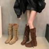 Retro Wasteland Fringed Knight Boots But Knee Boots Slim Pile Boots Early Autumn Thick Heel Women's Boots Western Boots