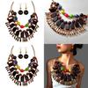 Unique Irregular Wooden Bead Necklace And Earrings Set With Sparkling Rhinestones For Summer Outfits