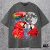 Three Scarlet Macaw Moon Shirt, Red Parrot Lover Tee, Tropical Bird Galaxy Gift, Vintage Wash Retro Graphic Top, Exotic Pet Owner Shirt