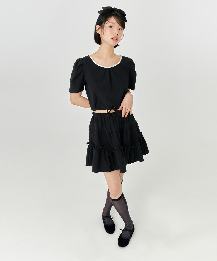 Adore Bell String Ribbon Mini Skirt - Black