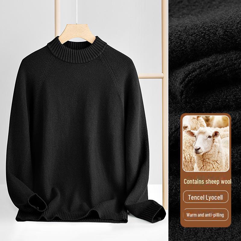 Мужской свитер из высококачественной шерсти и лиоцелла — длинный рукав, полуводолазка, плотный и теплый, на осень/зиму 2024 года.