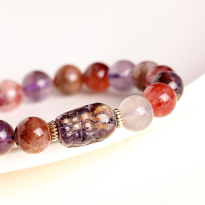 New Product: Purple Ghost Black Crystal Super Seven Crystal Beaded Bracelet for Women, with A Niche and High-end Feel. Pixiu Handstring Jewelry