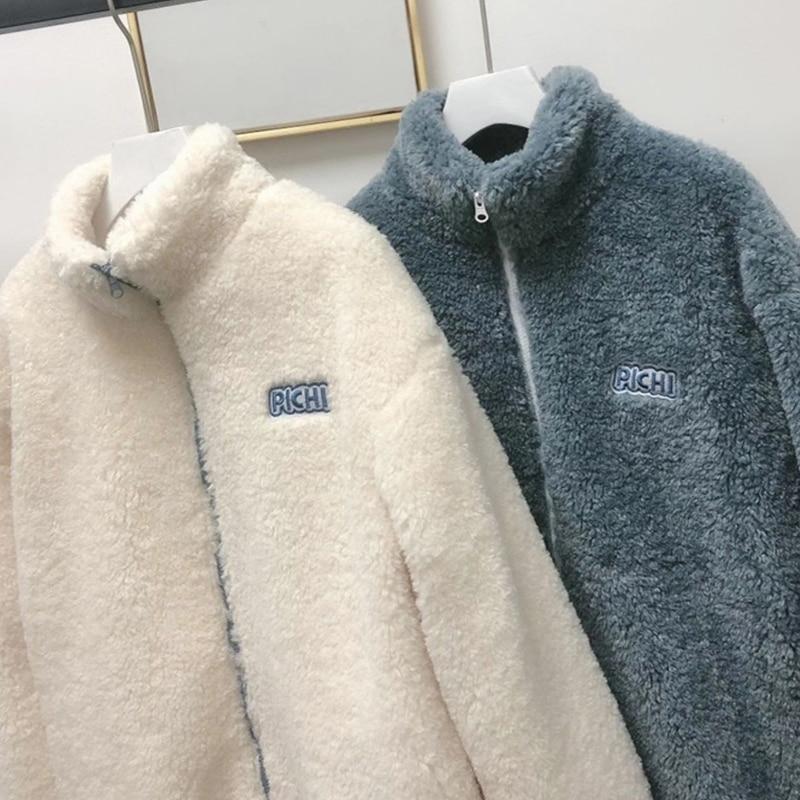 Женские толстовки плюс бархатные пары на молнии с надписью с длинным рукавом из овечьей шерсти оверсайз мягкие модные повседневные теплые универсальные в корейском стиле