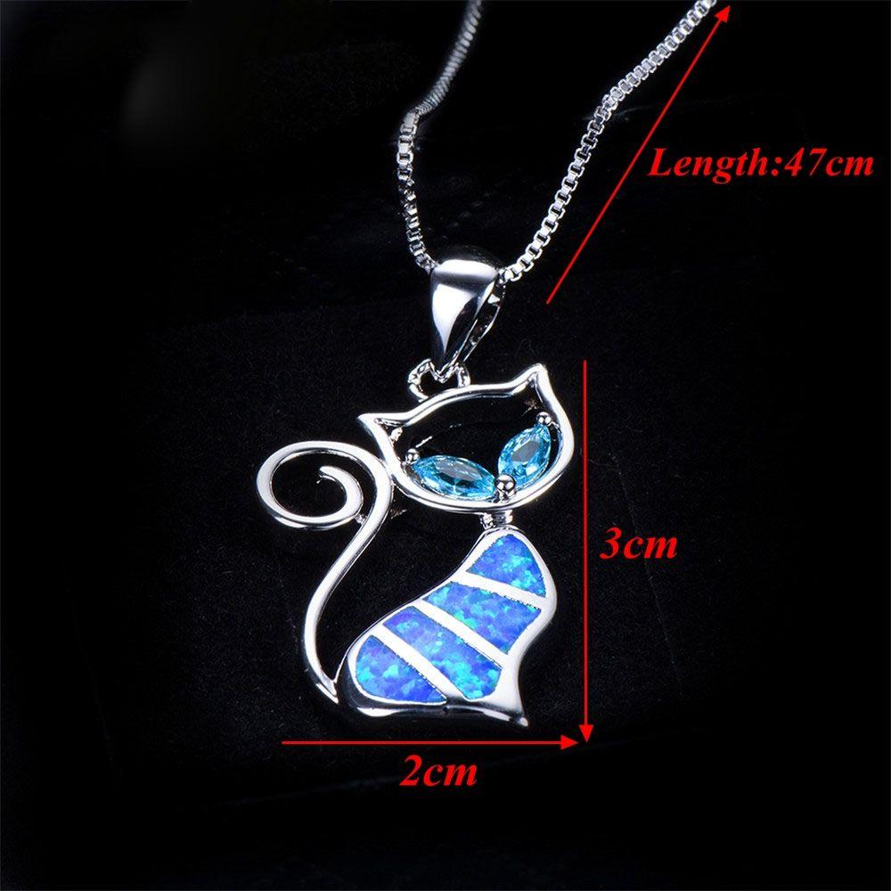 Exquisite Women Fashion Chain Cat Pendant Earrings Jewelry Opal Necklace