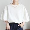 New Pure Cotton T-shirt for Women's Bubble Five-quarter Sleeve Top Simple Round Neck Top for Women