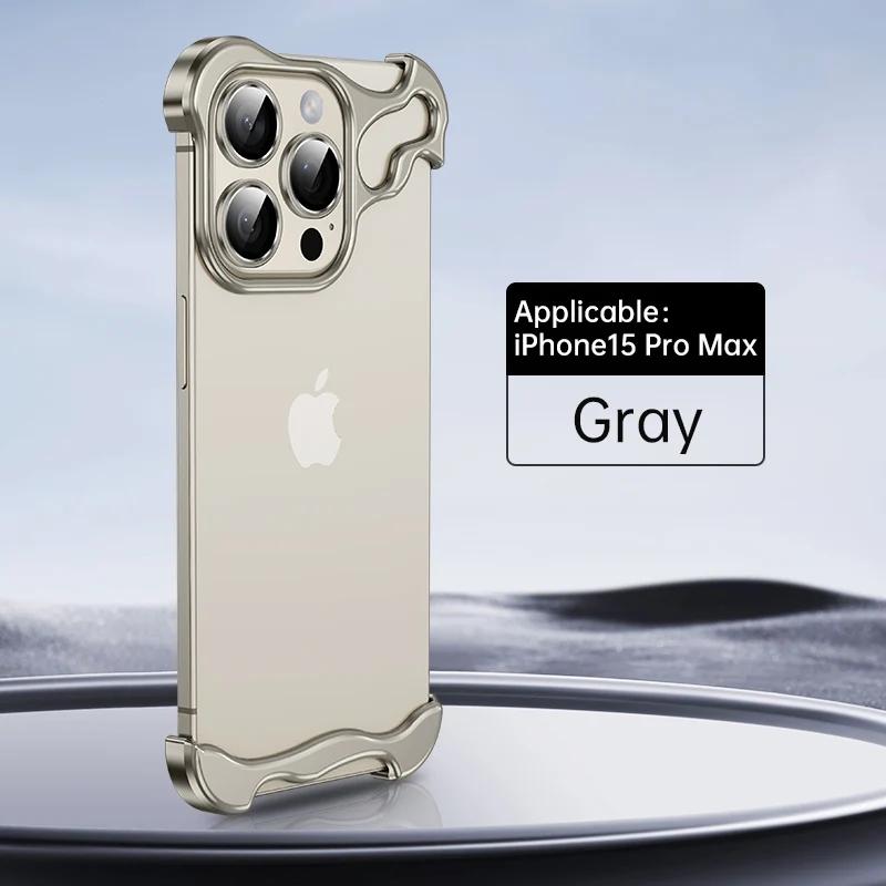 Безрамочный чехол из алюминиевого сплава для iPhone 13 14 15 16 Pro Max Защитная пленка для объектива Покрытие с открытым металлом Ударопрочные угловые накладки