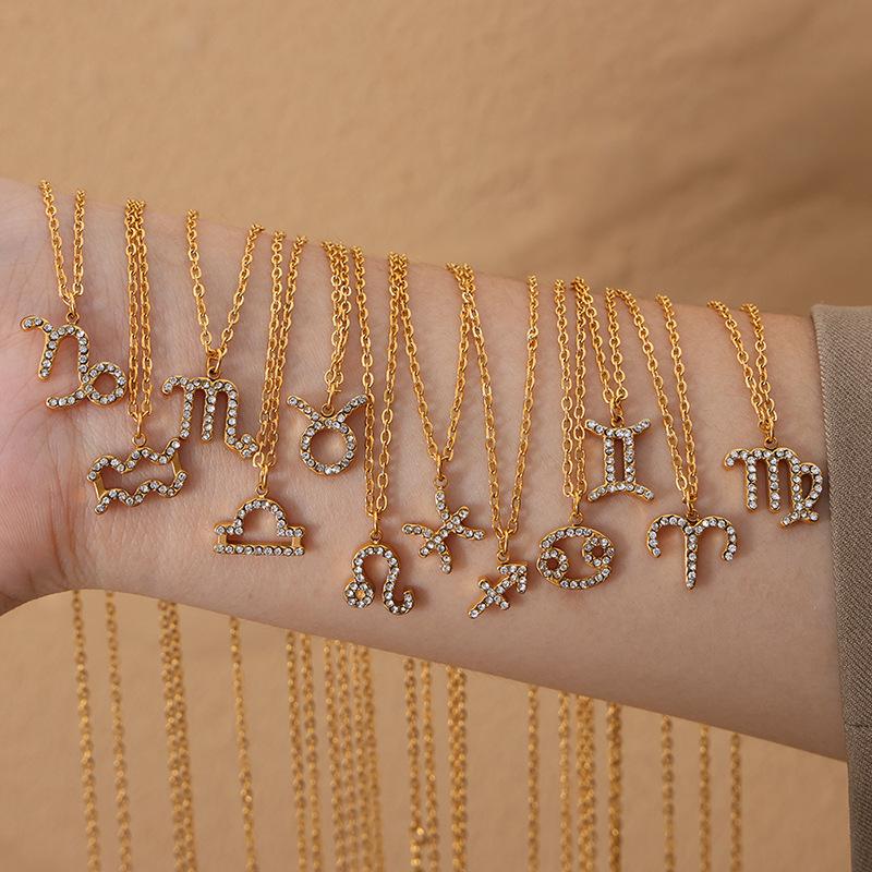 Подвеска «Двенадцать созвездий» в стиле французского хип-хопа, ожерелье-цепочка на ключицу со стразами в виде рыб и тельцов, титановая сталь, настоящее золото, девушка