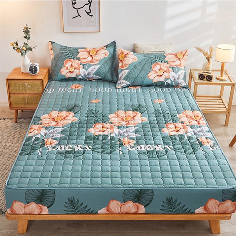 Thicken Quilted Bedspread Elastic Sheets Cotton Soft Bedding Sheet Mattress Cover Non-slip Sheet Dust Cover Fitted Sheet Mattress Topper