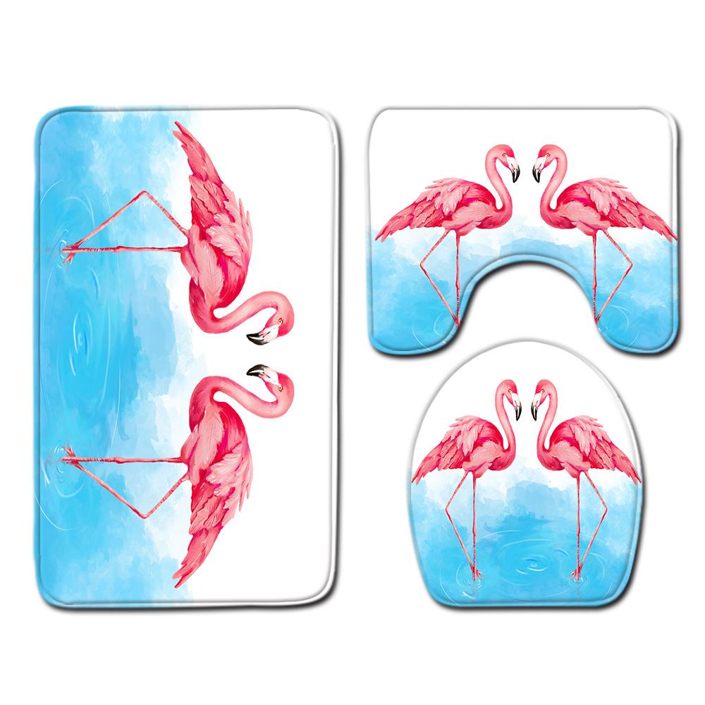 Flamingo Bathroom Toilet Three-Piece Floor Mat Doormat Bathroom Carpet