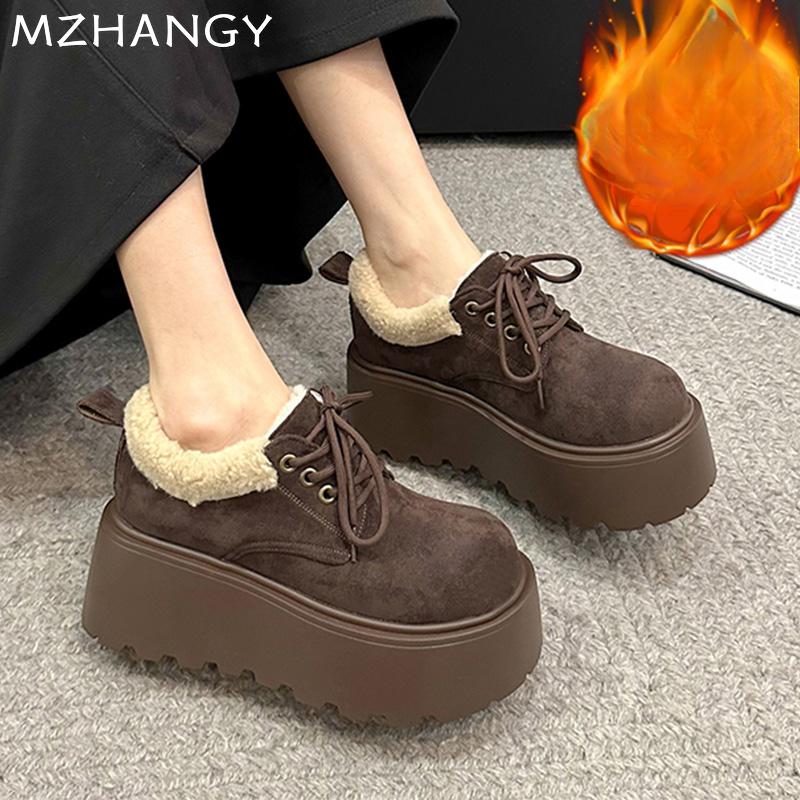 Модные женские ботильоны на платформе, замшевые туфли на плоской подошве, короткие плюшевые теплые ботинки, тренд 2025 года, зимние модные короткие сапоги, удобные, новые женские ботинки