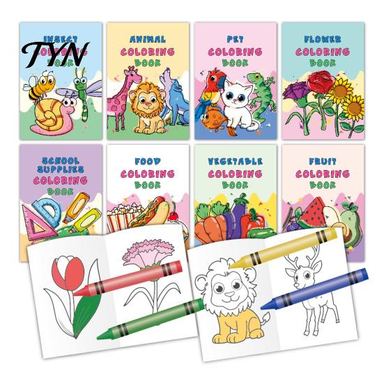 Art Supplies for Early Education 8PCS Children's Cartoon Coloring Book, Animals/Fruits/Vehicles/Fairy Tale Characters Theme, Thickened Ink-proof
