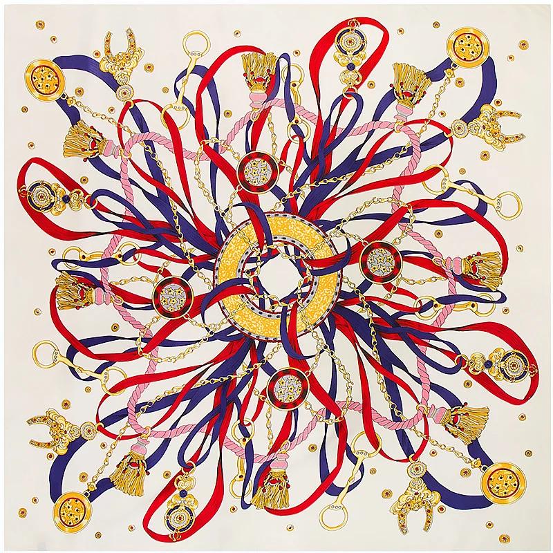 130*130cm Twill Silk Scarf Women Luxury Chain Print Beach Shawl Square Bandana Kerchief Femme Fourlard Echarpes Stoles