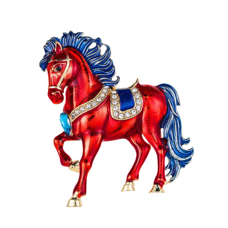 Изысканные броши в виде бегущей лошади со стразами для женщин и мужчин, эмалевые броши-булавки с животными в 4 цветах, украшения для вечеринки в год лошади, подарок