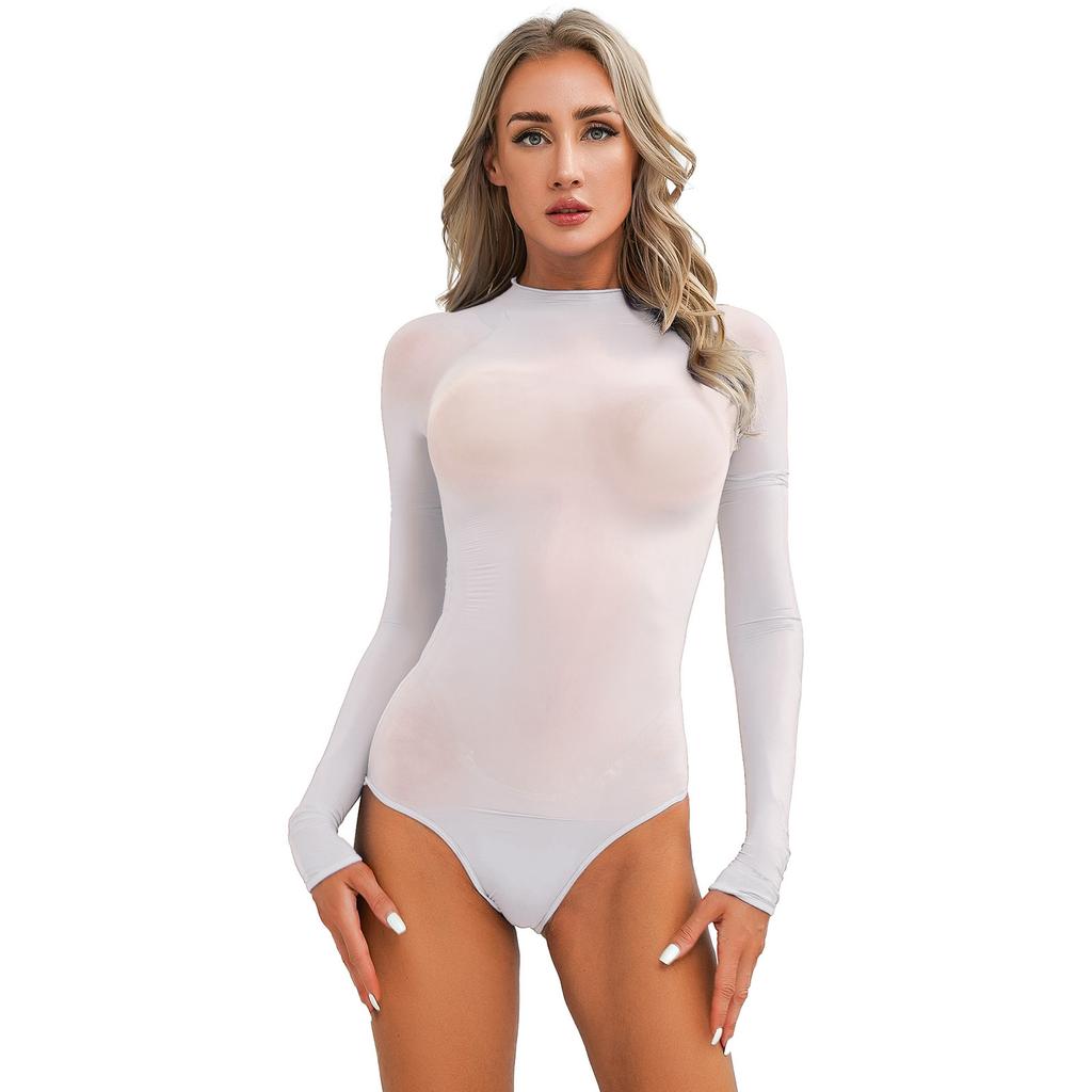 Women's Sheer Mesh Tummy Control Shapewear Leotard Bodysuit Tops T Shirt Rompers Nightwear