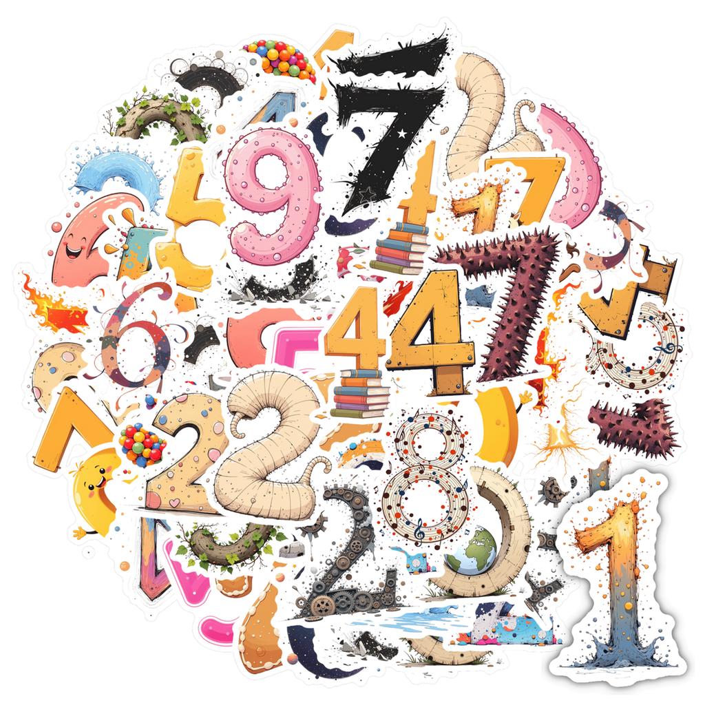 35pcs-100pcs Cartoonish Numbers Stickers Colorful Cute DIY Stickers Students Stickers For Guitar DIY Bicycle Skateboard Laptop