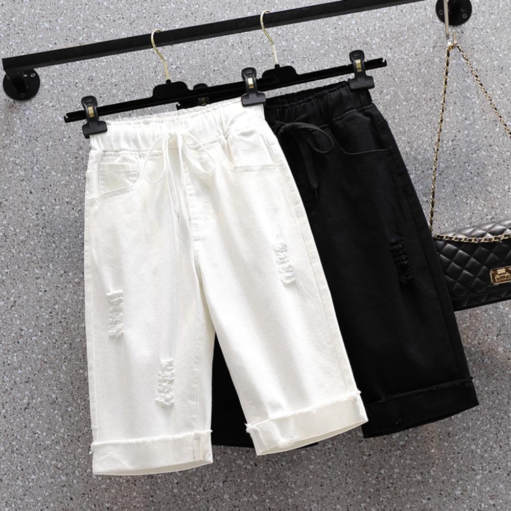 DIMANAF Летние женские брюки больших размеров Короткие джинсы с эластичной резинкой на талии Джинсовые дырки Модные свободные брюки большого размера Шорты