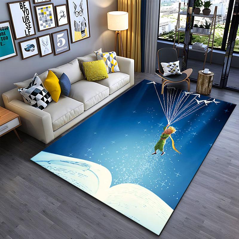 Flying Boy with Birds Blue Design suitable as a non-slip mat for the living room or bedroom sofa