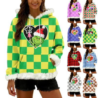 Женское контрастное свободное повседневное худи с рождественским принтом