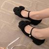 Bow Chunky Heel Mary Jane Single Shoes for Women Fall/Winter French Low Heel Ballet Commuter Shoes