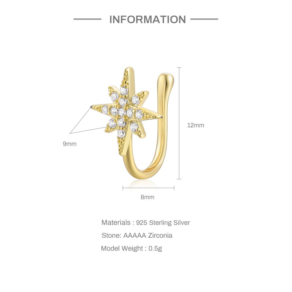 CANNER Octagonal Star-Studded Diamond Zircon Nose Ring Nose Cuff Piercing Jewelry S925 Silver